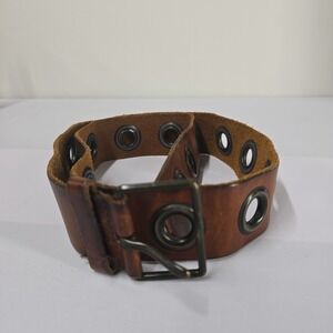 Vintage Mens Leather Belt Grommet Eyelet Buckle Casual Fashion Brown